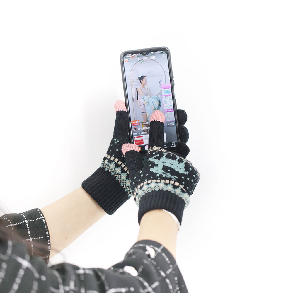 Two finger acrylic jacquard touch screen gloves