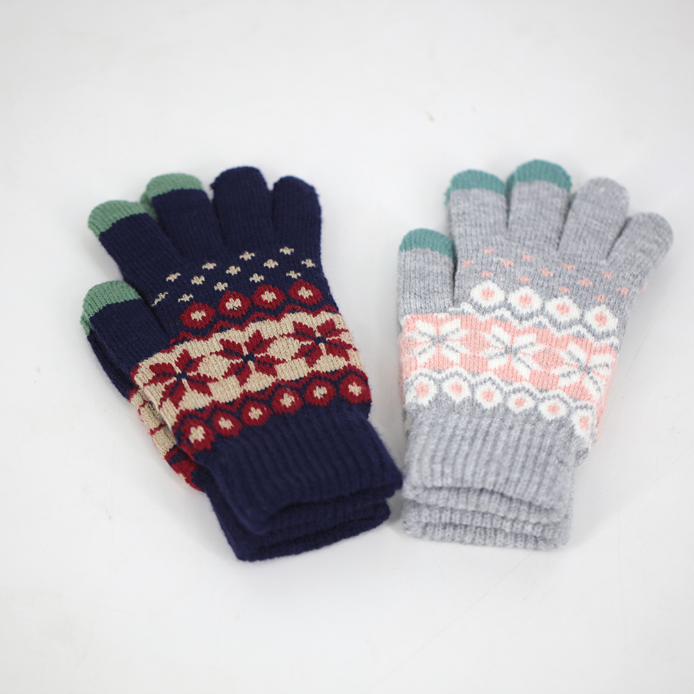 Three-finger acrylic jacquard touch screen knitted gloves