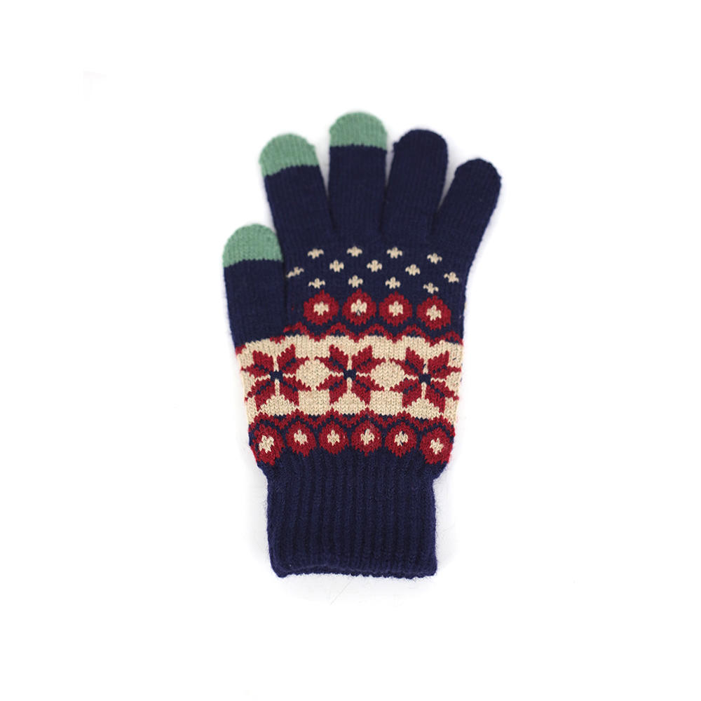 Three-finger acrylic jacquard touch screen knitted gloves