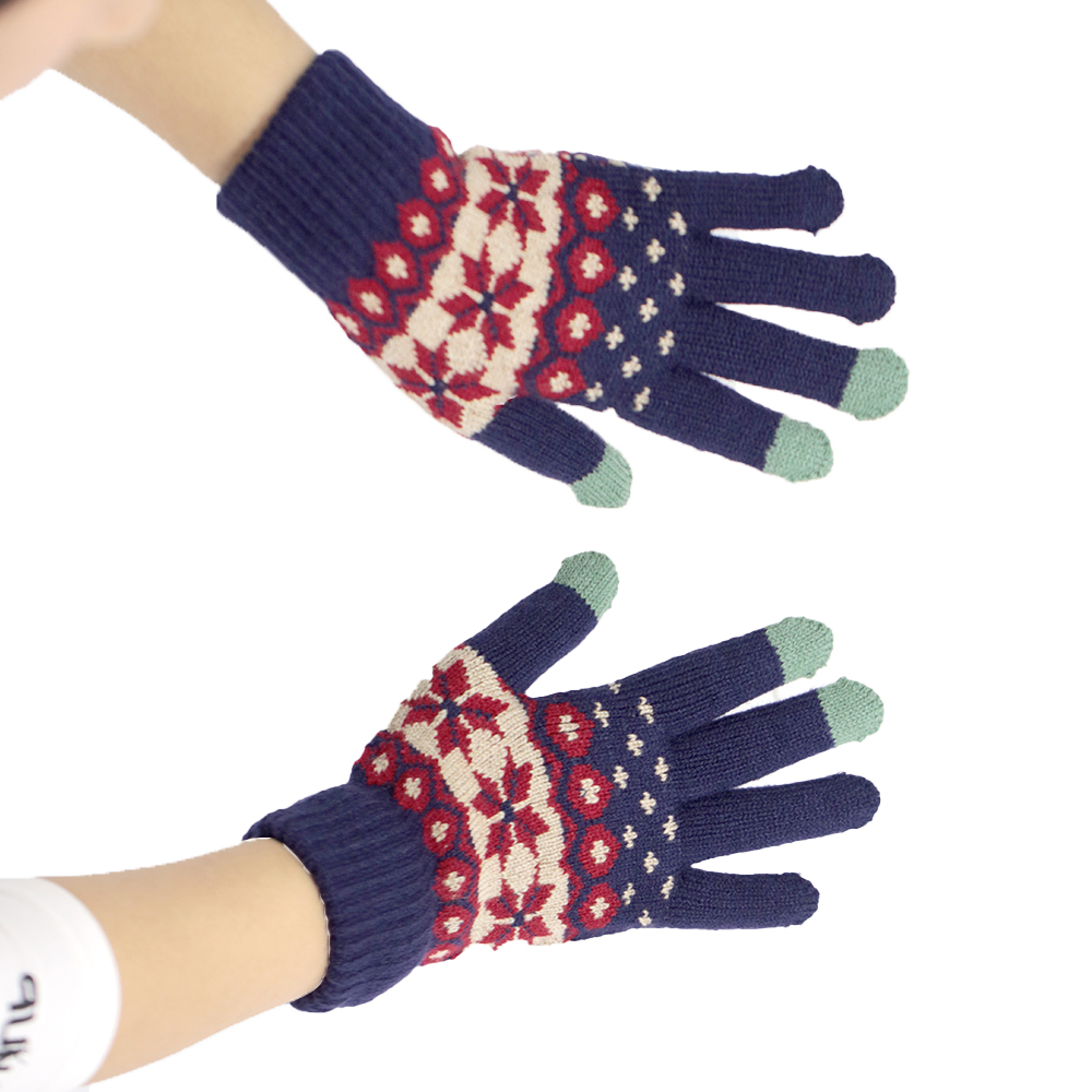 Three-finger acrylic jacquard touch screen knitted gloves