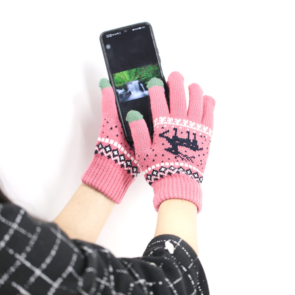 Two finger acrylic jacquard touch screen gloves