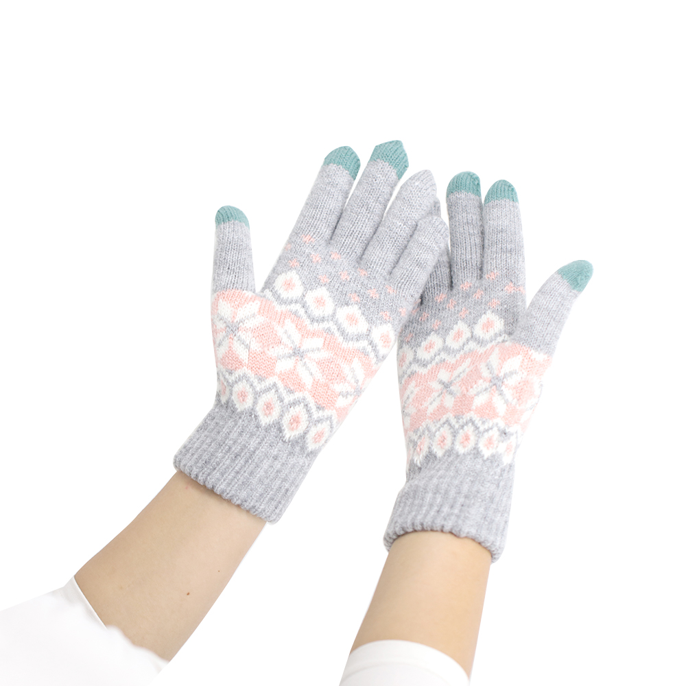 Three-finger acrylic jacquard touch screen knitted gloves