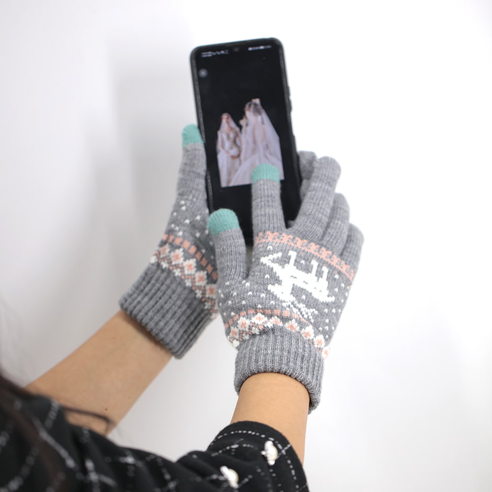 Two finger acrylic jacquard touch screen gloves