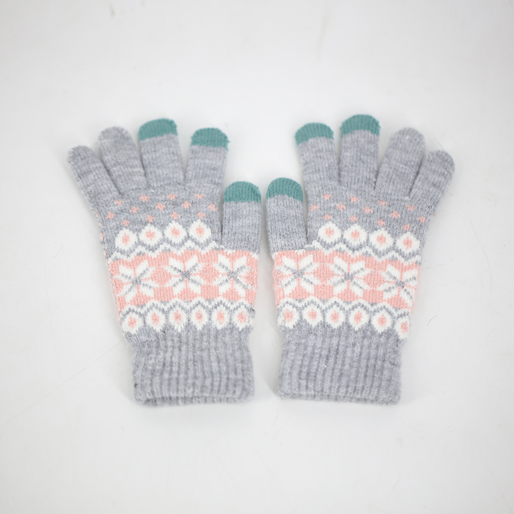 Three-finger acrylic jacquard touch screen knitted gloves