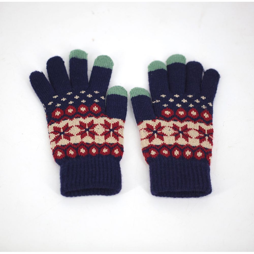 Three-finger acrylic jacquard touch screen knitted gloves