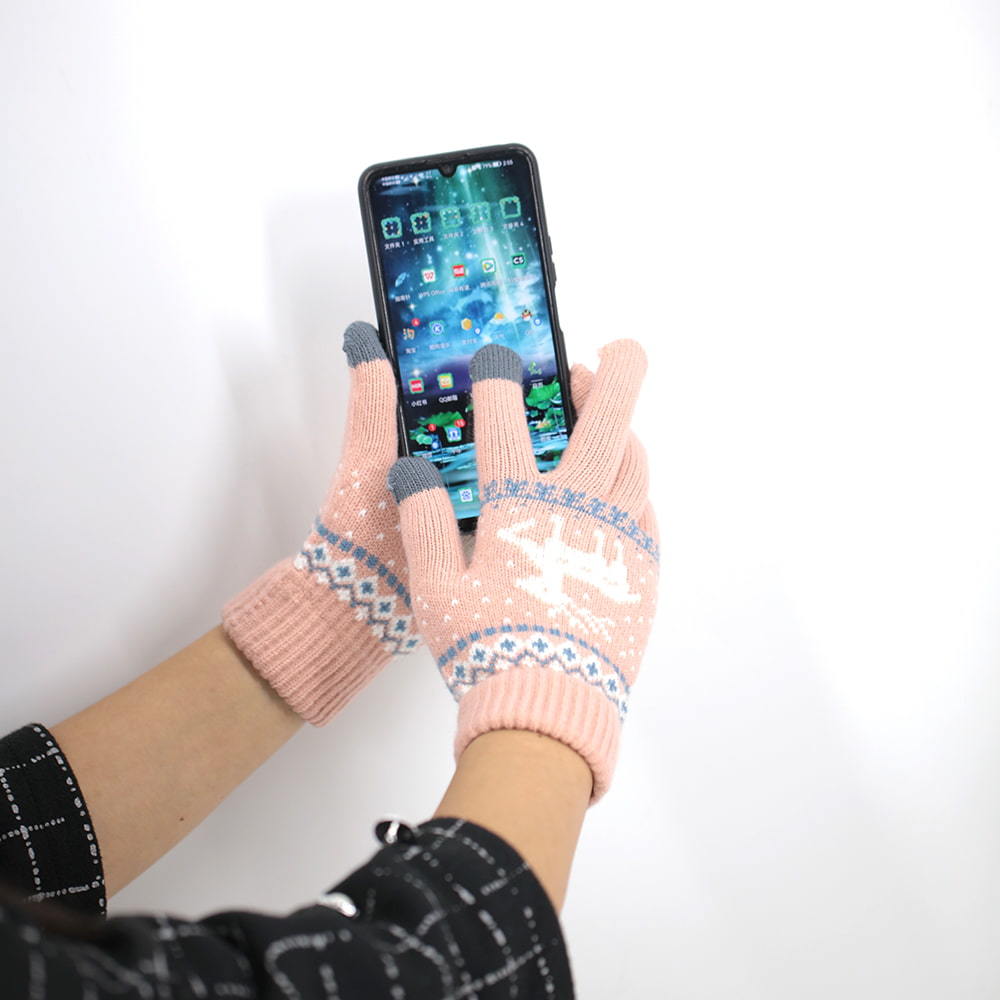 Two finger acrylic jacquard touch screen gloves