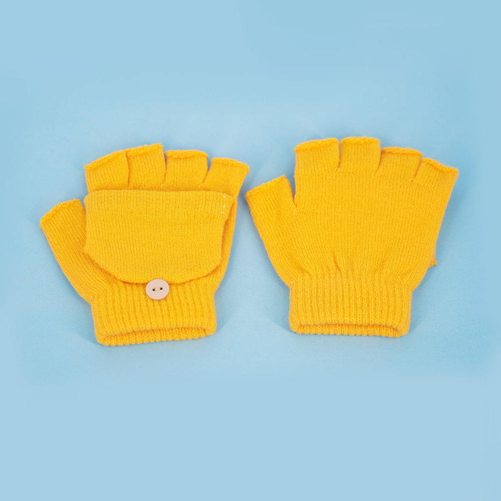Children's half finger knit flap gloves