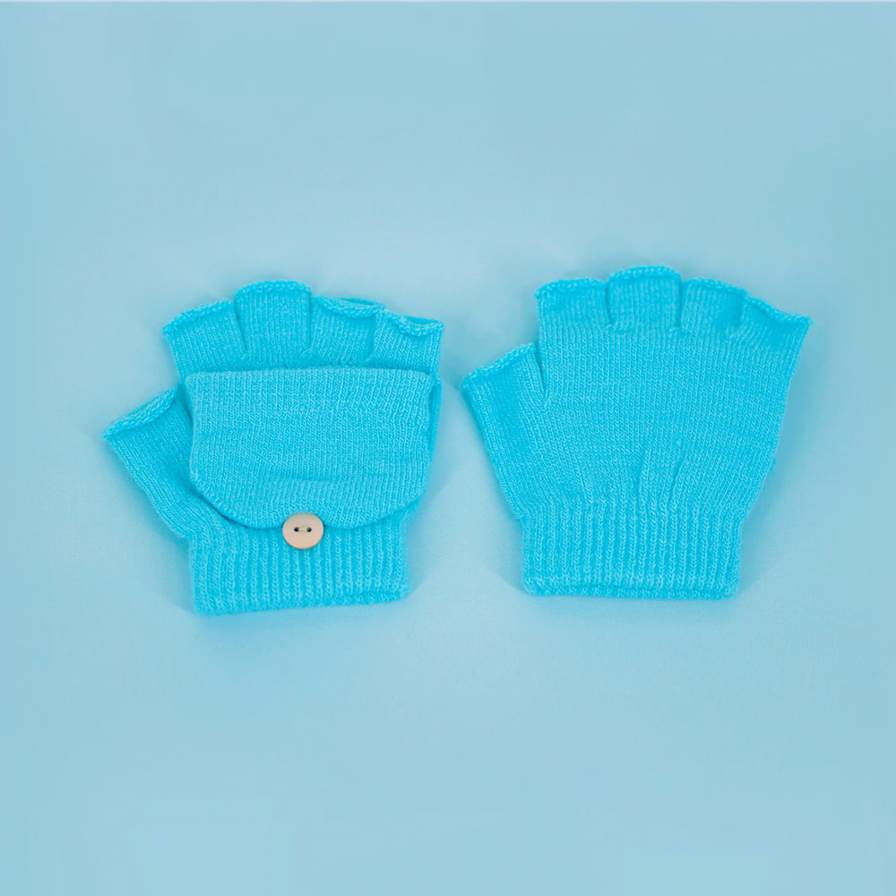 Children's half finger knit flap gloves
