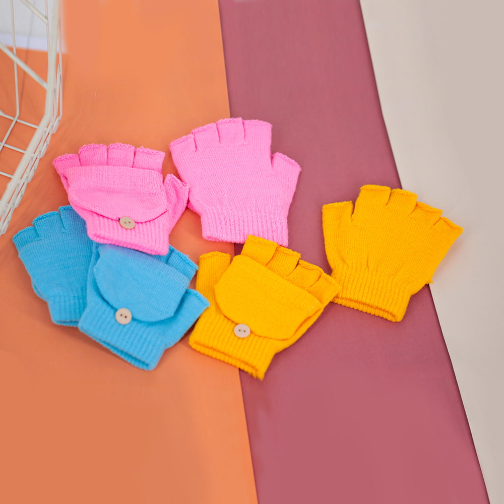 Children's half finger knit flap gloves