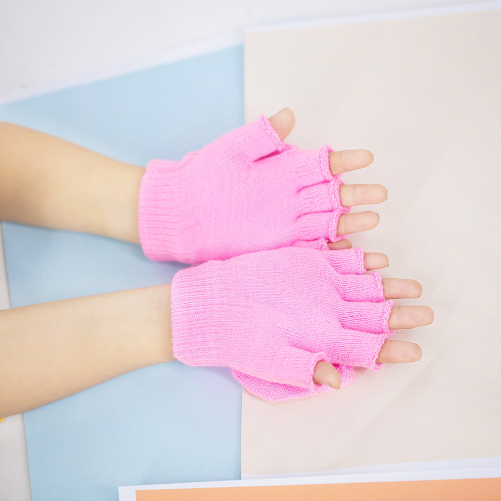 Children's half finger knit flap gloves