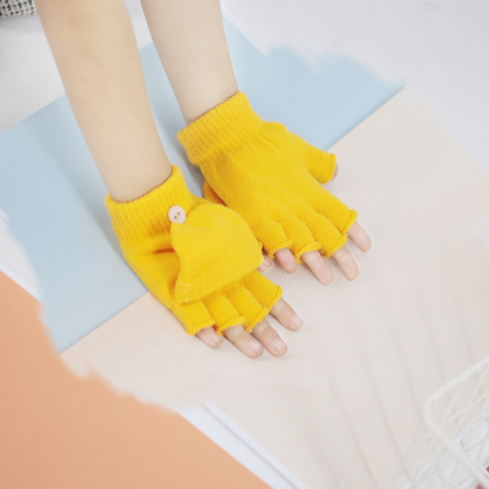 Children's half finger knit flap gloves