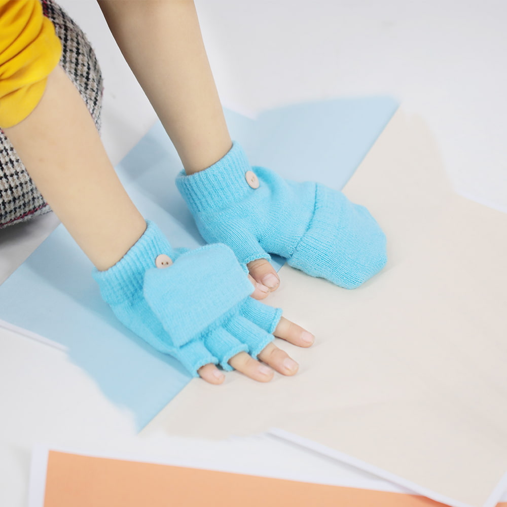 Children's half finger knit flap gloves