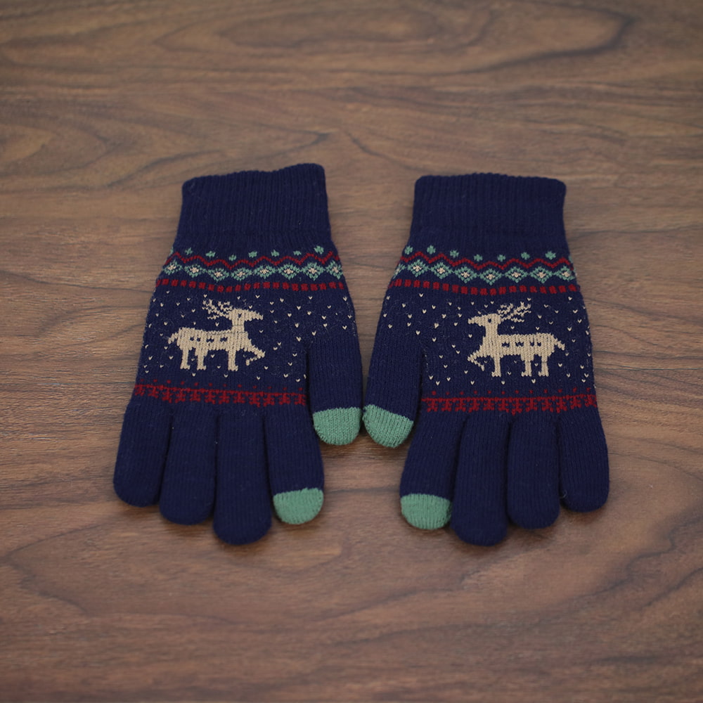 Thickened two-finger acrylic jacquard touch screen gloves