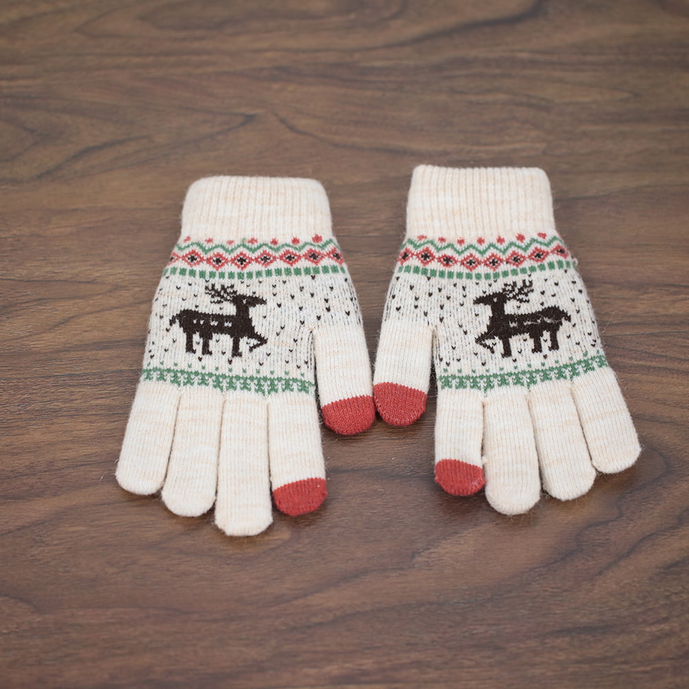 Thickened two-finger acrylic jacquard touch screen gloves