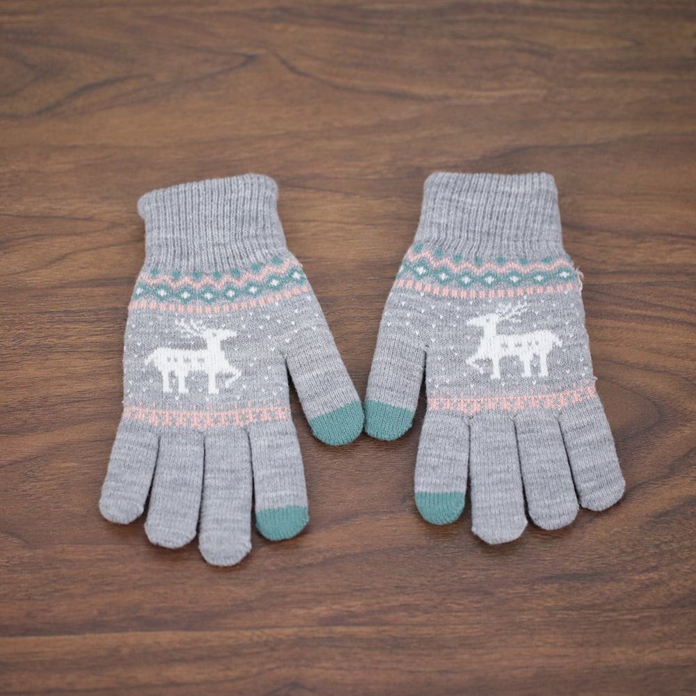 Thickened two-finger acrylic jacquard touch screen gloves