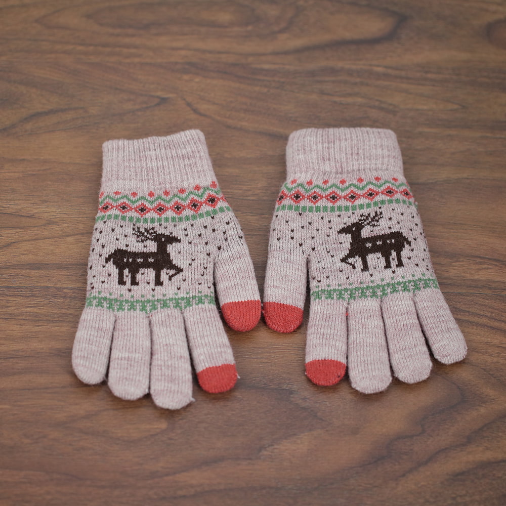 Thickened two-finger acrylic jacquard touch screen gloves