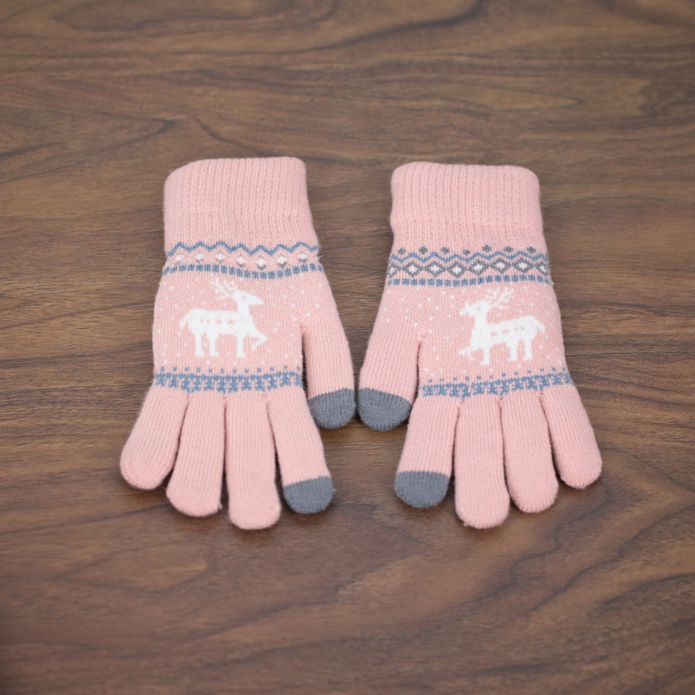 Thickened two-finger acrylic jacquard touch screen gloves