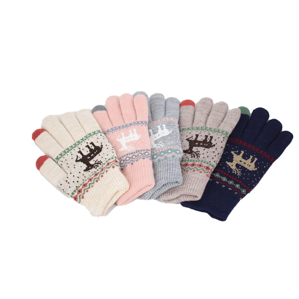 Thickened two-finger acrylic jacquard touch screen gloves