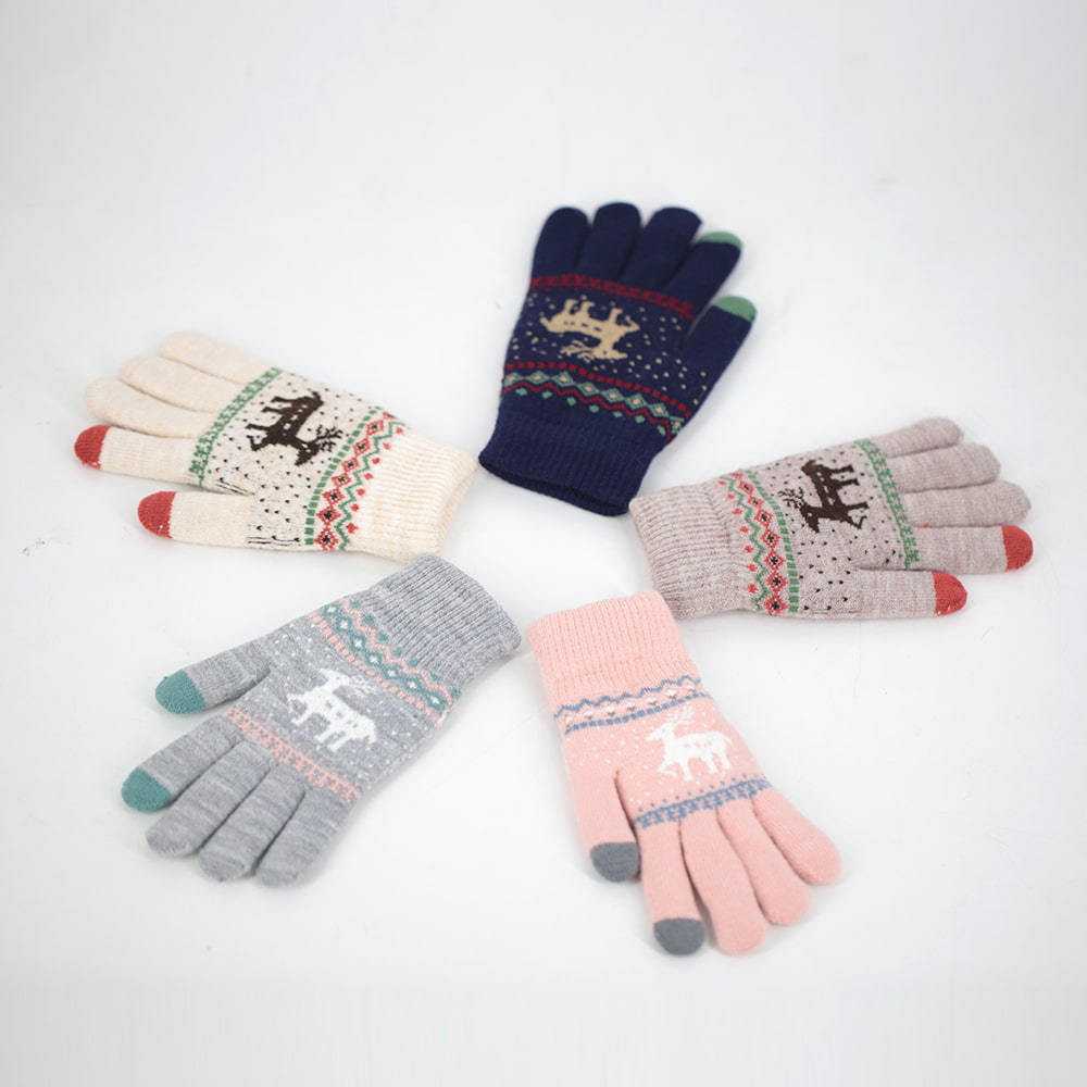 Thickened two-finger acrylic jacquard touch screen gloves