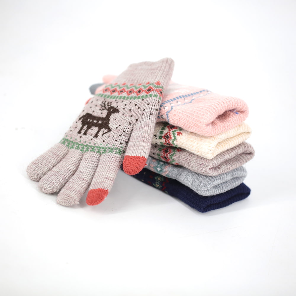 Thickened two-finger acrylic jacquard touch screen gloves