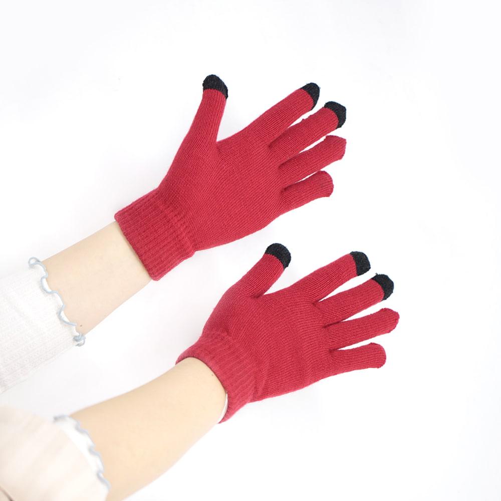Solid color three finger knit touch screen gloves