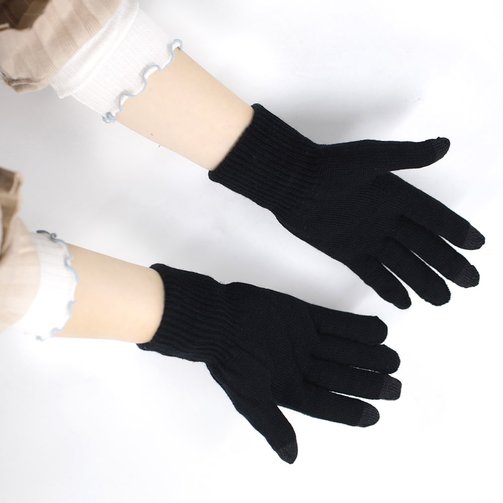 Solid color three finger knit touch screen gloves