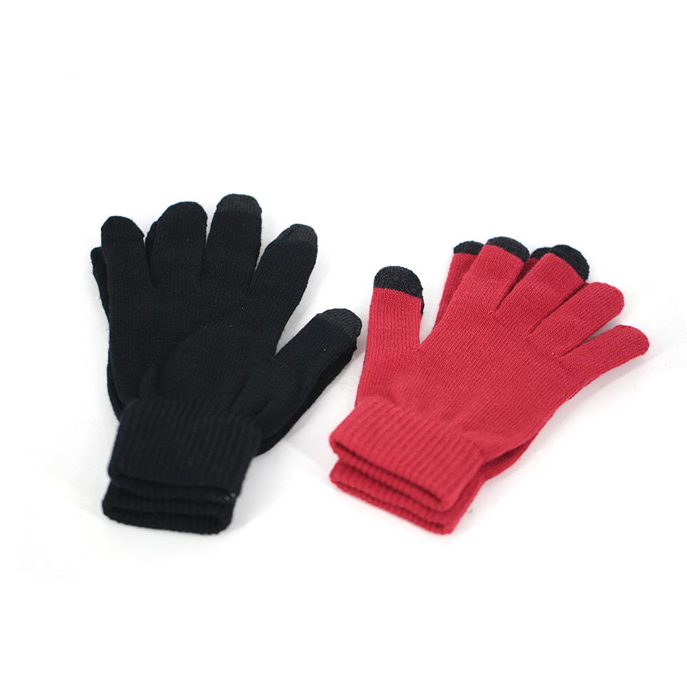Solid color three finger knit touch screen gloves