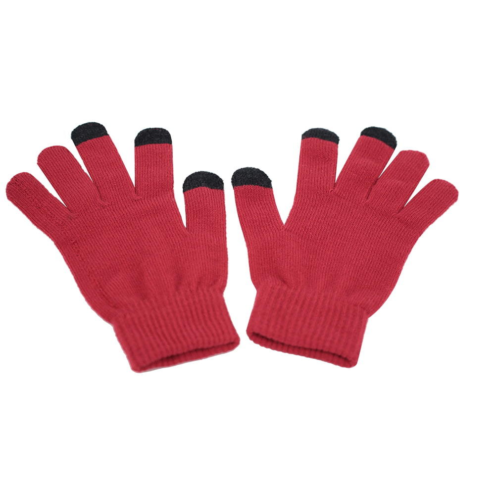 Solid color three finger knit touch screen gloves