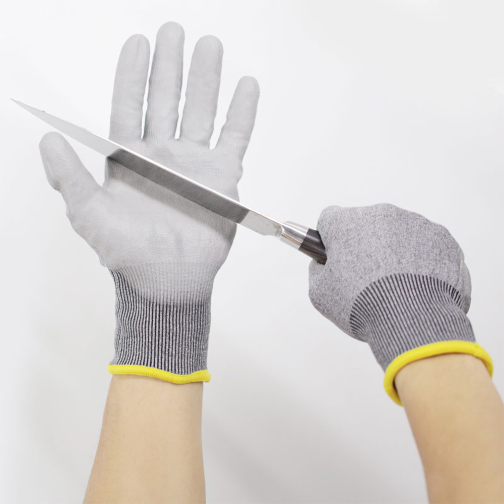 18-Pin A5 dipped PU coating cut resistant gloves