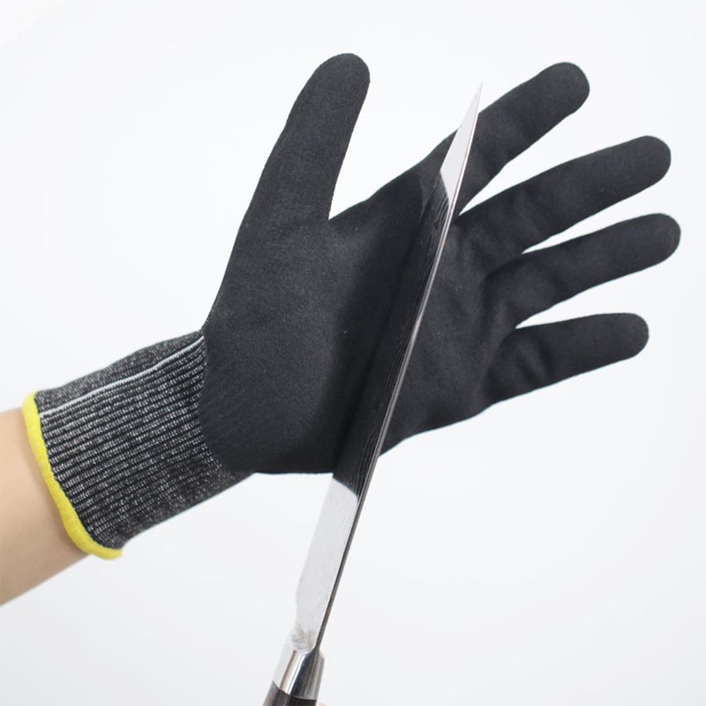 Dipped butadiene glossy frosted cut resistant gloves