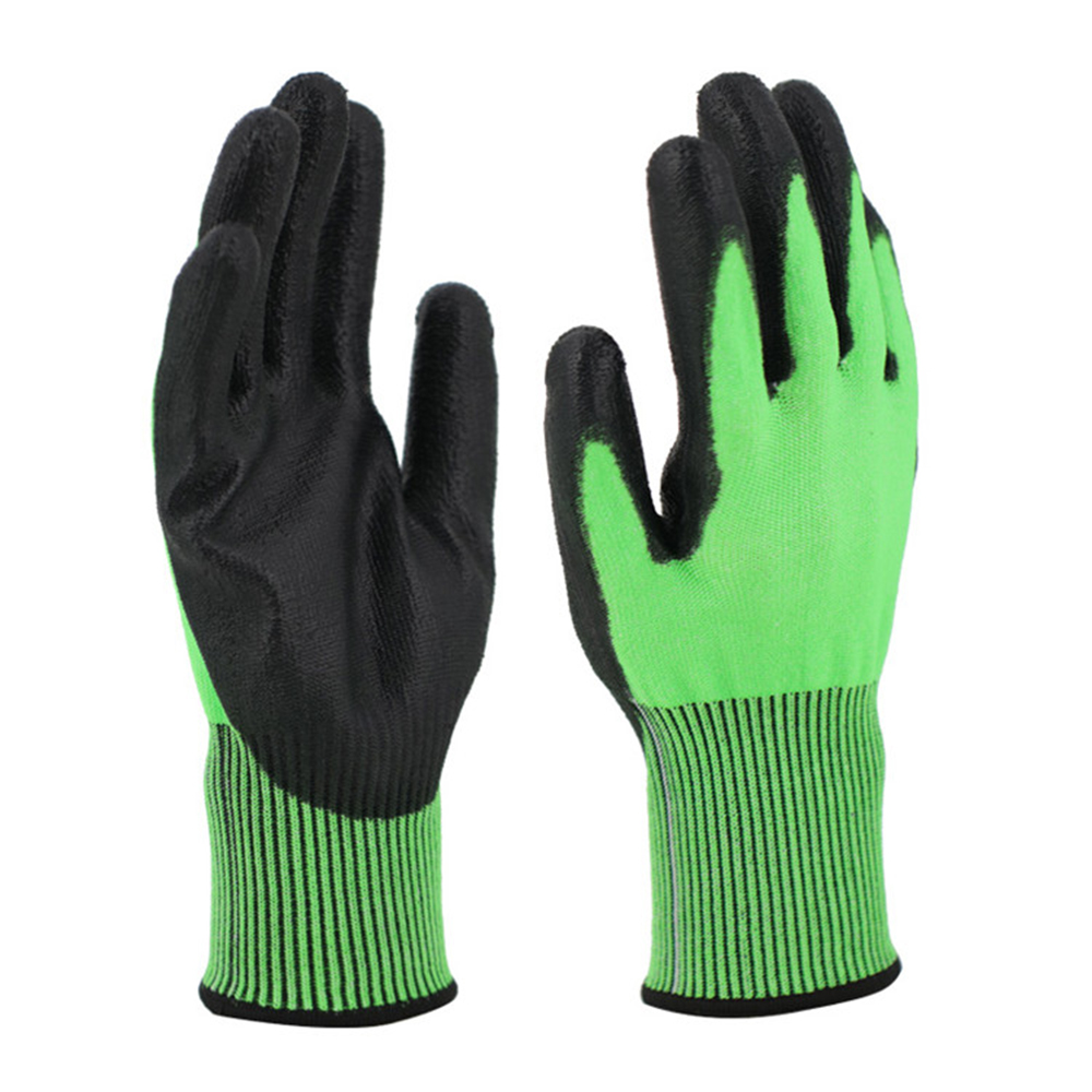 Grade 5 wear-resistant dipped PU cut-resistant gloves green