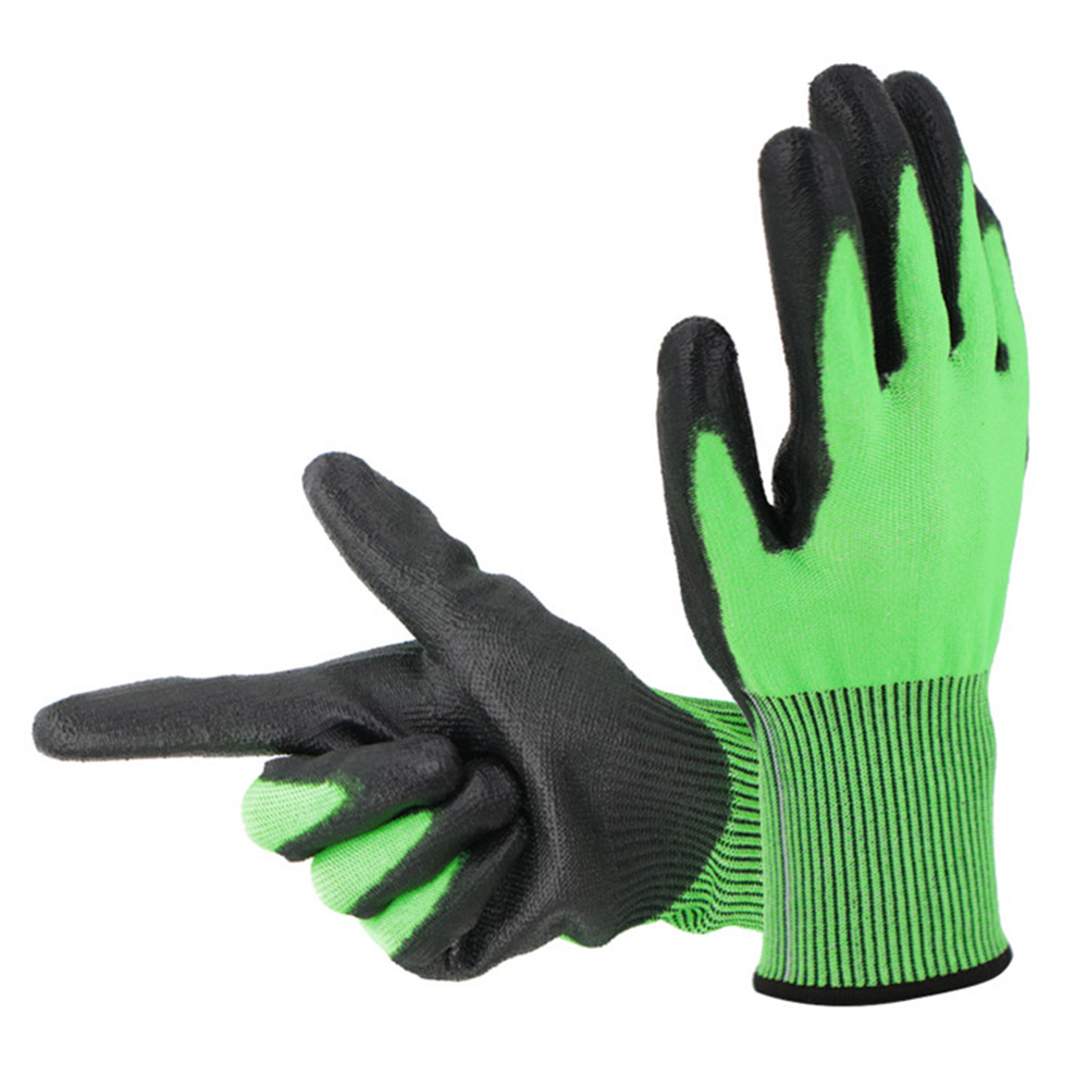 Grade 5 wear-resistant dipped PU cut-resistant gloves green