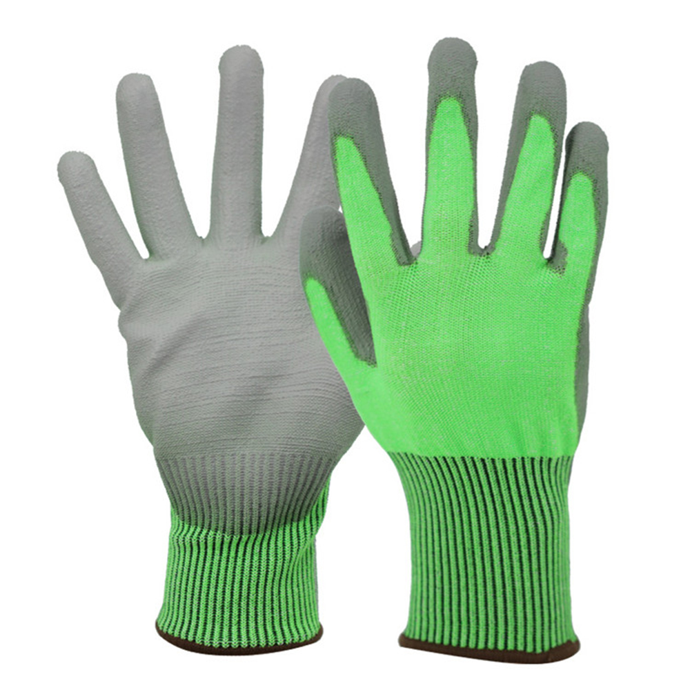 Grade 5 wear-resistant dipped PU cut-resistant gloves green