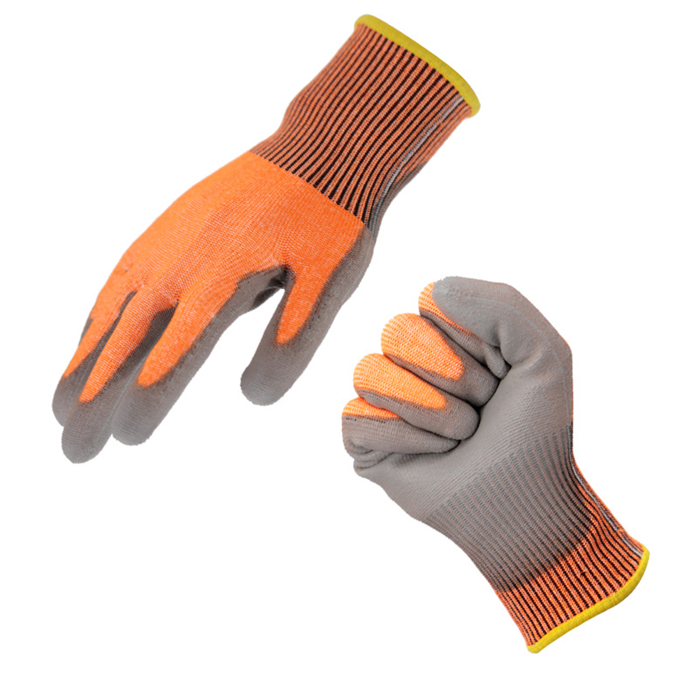 Grade 5 wear-resistant dipped PU cut-resistant gloves orange