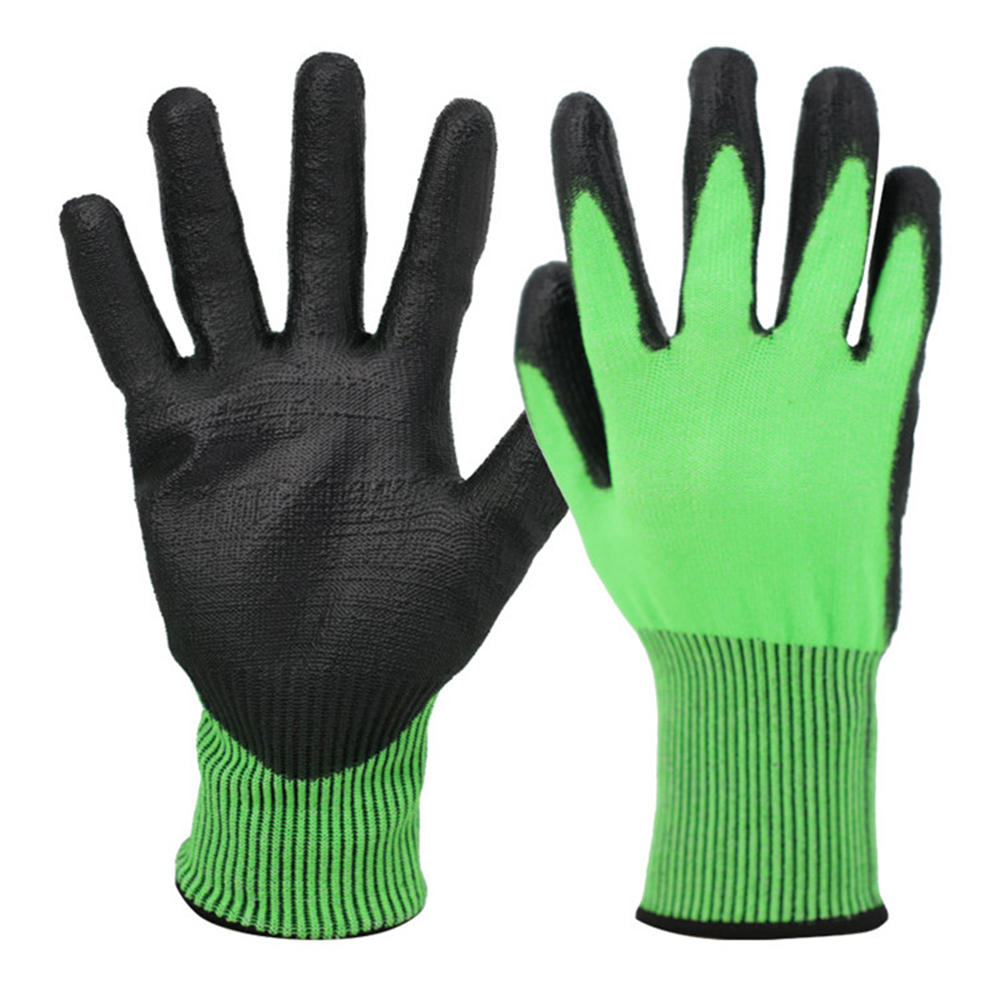 Grade 5 wear-resistant dipped PU cut-resistant gloves green