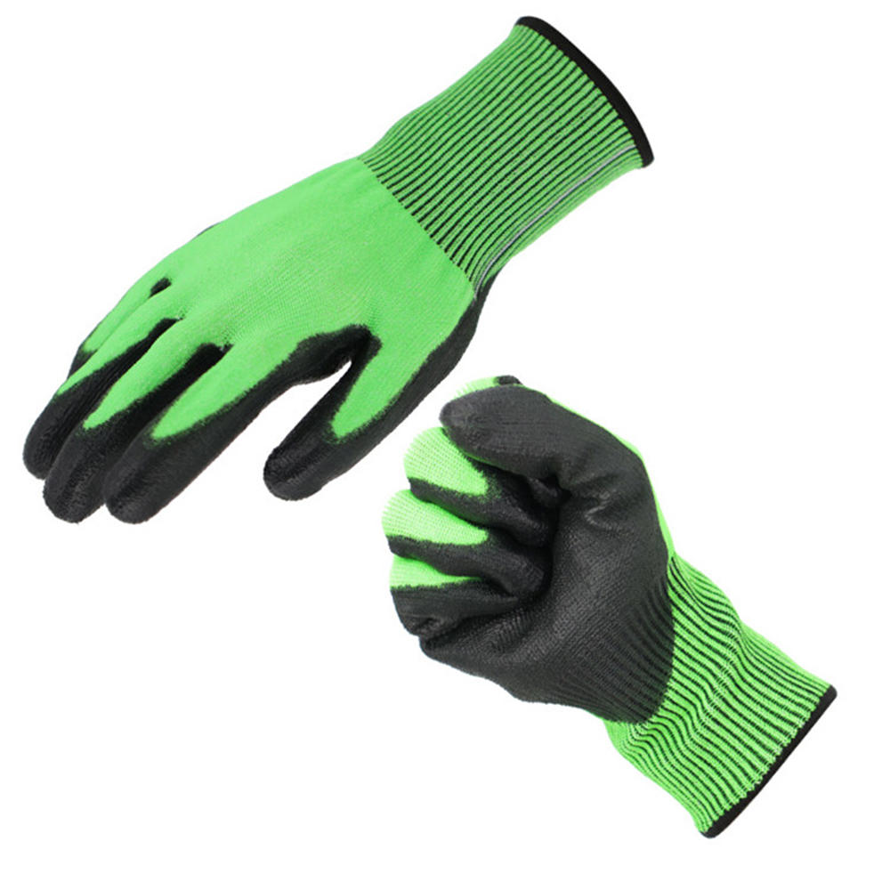 Grade 5 wear-resistant dipped PU cut-resistant gloves green