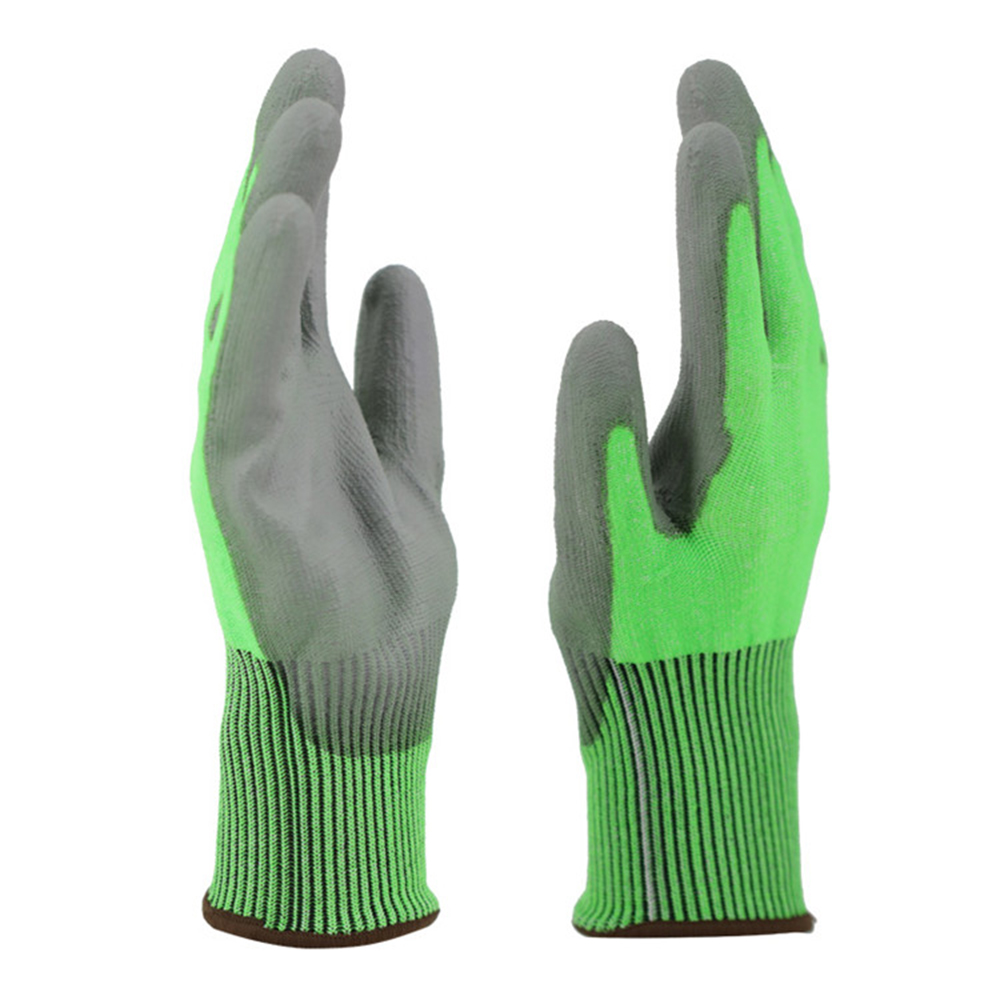 Grade 5 wear-resistant dipped PU cut-resistant gloves green